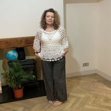 Load image into Gallery viewer, Mary Black Stripe Wide Leg Cotton Trousers | UK 10–14
