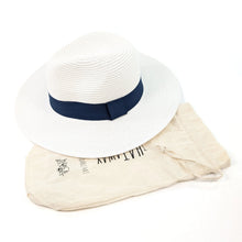 Load image into Gallery viewer, White Panama Foldable Hat (Navy Band) (57cm)