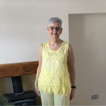 Load image into Gallery viewer, Jessica Sunny Yellow Pom Pom Crochet Vest Top with Lace Trim | UK 12–18