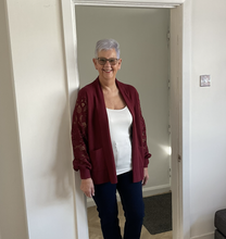 Load image into Gallery viewer, Melissa Lace Arm Cardigan - Burgundy | One Size (UK 14-22)