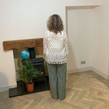 Load image into Gallery viewer, Mary Green Stripe Wide Leg Cotton Trousers | UK 10–14