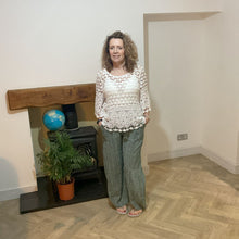 Load image into Gallery viewer, Mary Green Stripe Wide Leg Cotton Trousers | UK 10–14