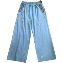 Load image into Gallery viewer, Ashley Light Denim 3 Gold Button Trousers | Elastic Waist UK 10–14