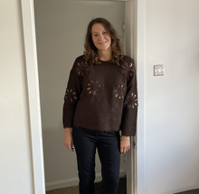 Load image into Gallery viewer, Sandra Embossed Flower Fluffy Jumper - Brown | One Size (UK 14-22)