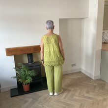 Load image into Gallery viewer, Jessica Sunny Lime Green Pom Pom Crochet Vest Top with Lace Trim | UK 12–18