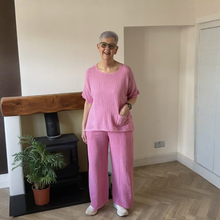 Load image into Gallery viewer, Linda Classic Pink Shirred Waistband Palazzo Trousers with Pockets | UK 10–16