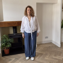Load image into Gallery viewer, Lisa Dark Denim Stripped Wide Leg Trousers | Eco-Friendly Tencel UK 8–14