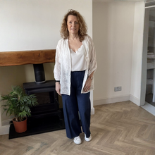 Load image into Gallery viewer, Ashley Dark Denim 3 Gold Button Trousers | Elastic Waist UK 10–14
