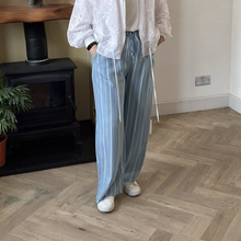 Load image into Gallery viewer, Lisa Light Denim Stripped Wide Leg Trousers | Eco-Friendly Tencel UK 8–14
