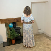 Load image into Gallery viewer, Elizabeth Light blue Print Dress | Puff Sleeve & Stretchy Panel UK 10–14