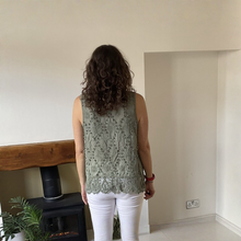 Load image into Gallery viewer, Jessica Sunny Khaki Green Pom Pom Crochet Vest Top with Lace Trim | UK 12–18