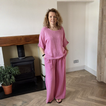 Load image into Gallery viewer, Linda Classic Pink Shirred Waistband Palazzo Trousers with Pockets | UK 10–16