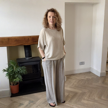Load image into Gallery viewer, Linda Classic Beige Shirred Waistband Palazzo Trousers with Pockets | UK 10–16