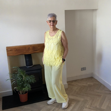 Load image into Gallery viewer, Jessica Sunny Yellow Pom Pom Crochet Vest Top with Lace Trim | UK 12–18