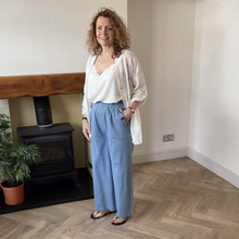 Load image into Gallery viewer, Ashley Light Denim 3 Gold Button Trousers | Elastic Waist UK 10–14