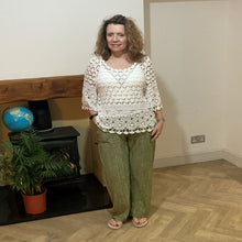 Load image into Gallery viewer, Mary Apple green Stripe Wide Leg Cotton Trousers | UK 10–14