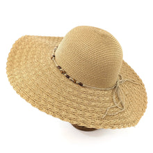 Load image into Gallery viewer, Folding Wide Brim Travel Sun Hat - Dark Natural Beaded Band(59cm)