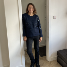 Load image into Gallery viewer, Sandra Embossed Flower Fluffy Jumper - Navy | One Size (UK 14-22)