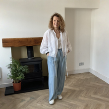 Load image into Gallery viewer, Lisa Light Denim Stripped Wide Leg Trousers | Eco-Friendly Tencel UK 8–14