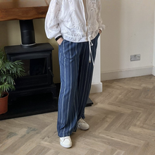 Load image into Gallery viewer, Lisa Dark Denim Stripped Wide Leg Trousers | Eco-Friendly Tencel UK 8–14