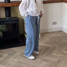 Load image into Gallery viewer, Lisa Medium Denim Stripped Wide Leg Trousers | Eco-Friendly Tencel UK 8–14