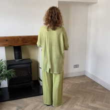Load image into Gallery viewer, Linda Classic Lime green Shirred Waistband Palazzo Trousers with Pockets | UK 10–16