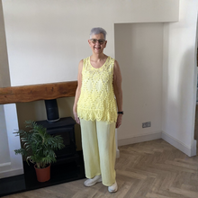 Load image into Gallery viewer, Jessica Sunny Yellow Pom Pom Crochet Vest Top with Lace Trim | UK 12–18