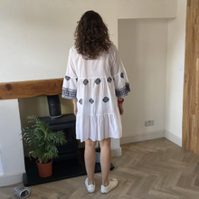 Load image into Gallery viewer, Patricia White Navy Embroidered Summer Dress | One Size UK 12–18