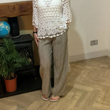 Load image into Gallery viewer, Mary Mocha Stripe Wide Leg Cotton Trousers | UK 10–14