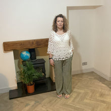Load image into Gallery viewer, Mary Khaki green Stripe Wide Leg Cotton Trousers | UK 10–14