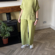 Load image into Gallery viewer, Linda Classic Lime green Shirred Waistband Palazzo Trousers with Pockets | UK 10–16