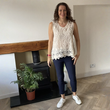 Load image into Gallery viewer, Jessica Sunny Cream Pom Pom Crochet Vest Top with Lace Trim | UK 12–18