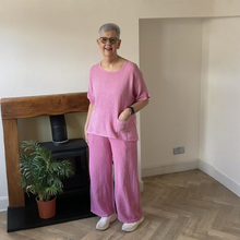 Load image into Gallery viewer, Linda Classic Pink Shirred Waistband Palazzo Trousers with Pockets | UK 10–16