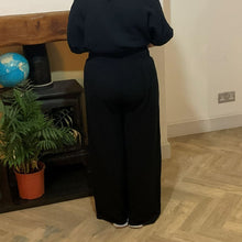 Load image into Gallery viewer, Linda Classic Black Shirred Waistband Palazzo Trousers with Pockets | UK 10–16