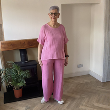 Load image into Gallery viewer, Linda Classic Pink Shirred Waistband Palazzo Trousers with Pockets | UK 10–16