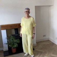 Load image into Gallery viewer, Linda Classic Yellow Shirred Waistband Palazzo Trousers with Pockets | UK 10–16