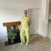 Load image into Gallery viewer, Linda Classic Lime green Shirred Waistband Palazzo Trousers with Pockets | UK 10–16