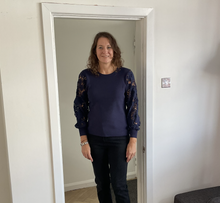 Load image into Gallery viewer, Stephanie Lace Arm Jumper - Navy | One Size (UK 10-16)