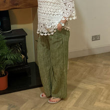 Load image into Gallery viewer, Mary Apple green Stripe Wide Leg Cotton Trousers | UK 10–14
