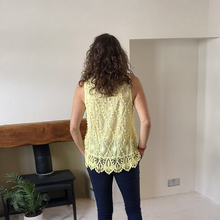 Load image into Gallery viewer, Jessica Sunny Yellow Pom Pom Crochet Vest Top with Lace Trim | UK 12–18