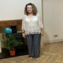 Load image into Gallery viewer, Mary Navy Stripe Wide Leg Cotton Trousers | UK 10–14