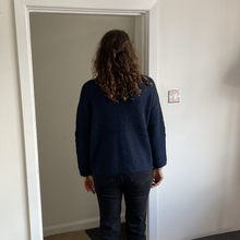 Load image into Gallery viewer, Sandra Embossed Flower Fluffy Jumper - Navy | One Size (UK 14-22)