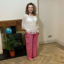 Load image into Gallery viewer, Mary Fuchsia & White Stripe Wide Leg Cotton Trousers | UK 10–14