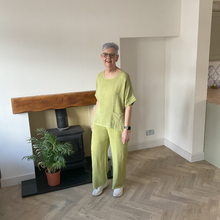 Load image into Gallery viewer, Linda Classic Lime green Shirred Waistband Palazzo Trousers with Pockets | UK 10–16