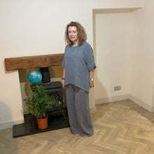 Load image into Gallery viewer, Linda Denim Blue Shirred Waistband Palazzo Trousers with Pockets | UK 10–16
