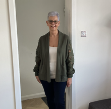 Load image into Gallery viewer, Melissa Lace Arm Cardigan - Khaki Green | One Size (UK 14-22)