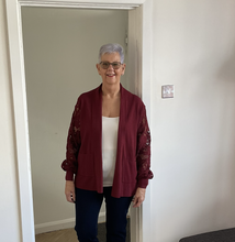Load image into Gallery viewer, Melissa Lace Arm Cardigan - Burgundy | One Size (UK 14-22)
