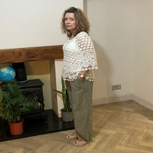 Load image into Gallery viewer, Mary Khaki green Stripe Wide Leg Cotton Trousers | UK 10–14