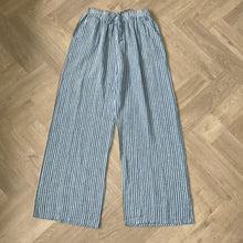 Load image into Gallery viewer, Mary Blue Stripe Wide Leg Cotton Trousers | UK 10–14