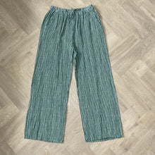 Load image into Gallery viewer, Mary Green Stripe Wide Leg Cotton Trousers | UK 10–14